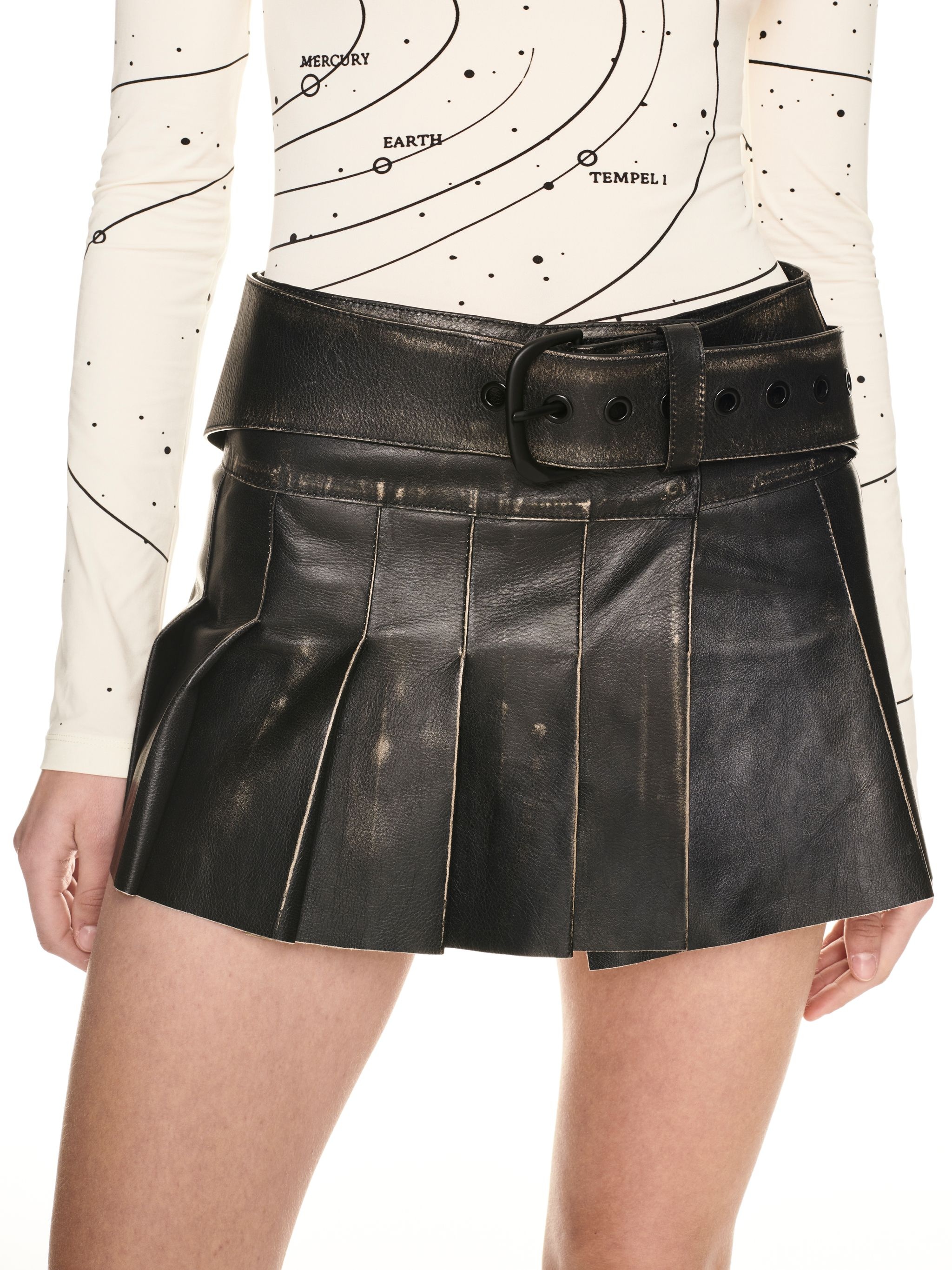 Vintage Belt Pleated Mini Ski Black Blac - 5