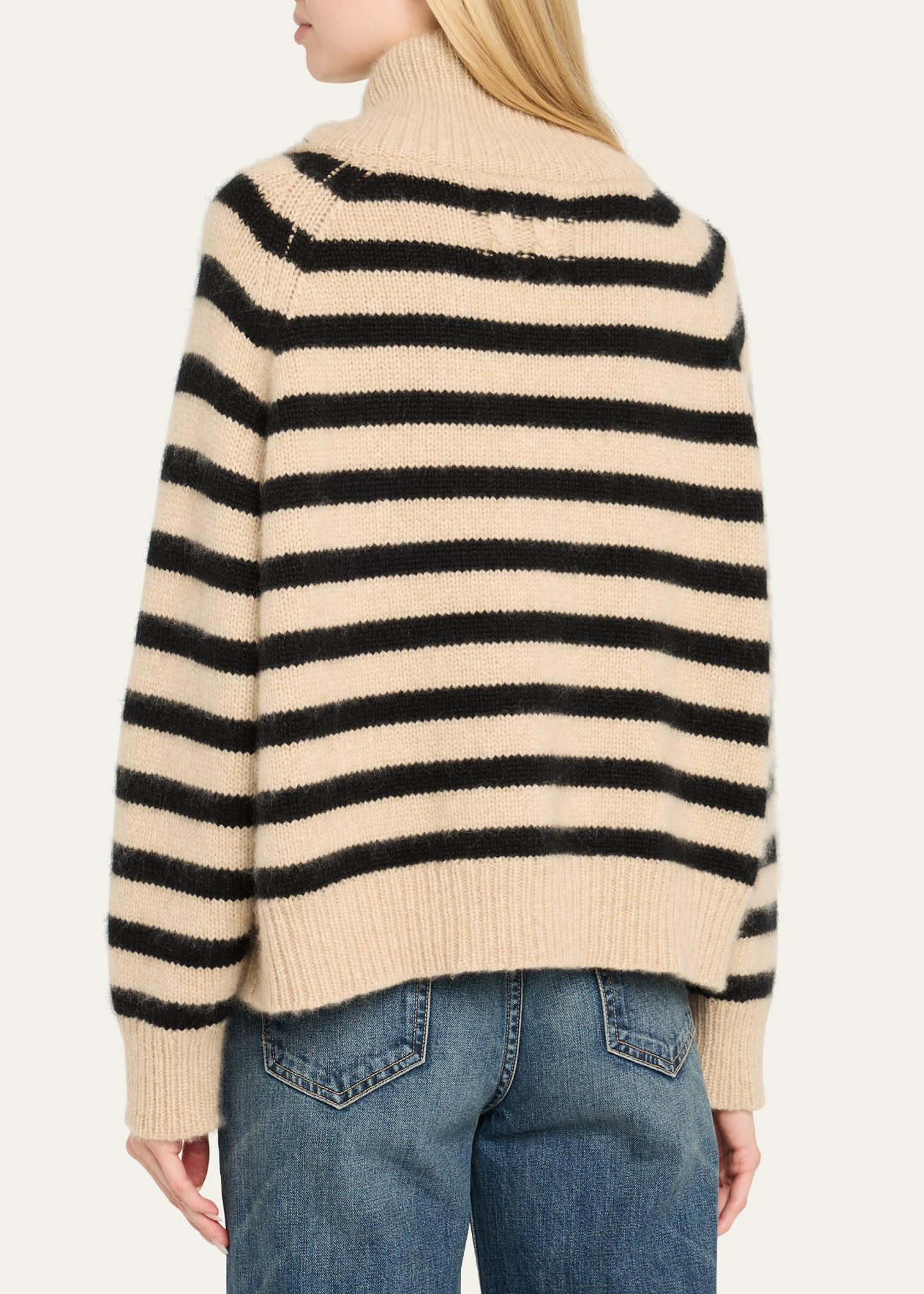Raelyn Striped Zip Turtleneck Cashmere Sweater - 3