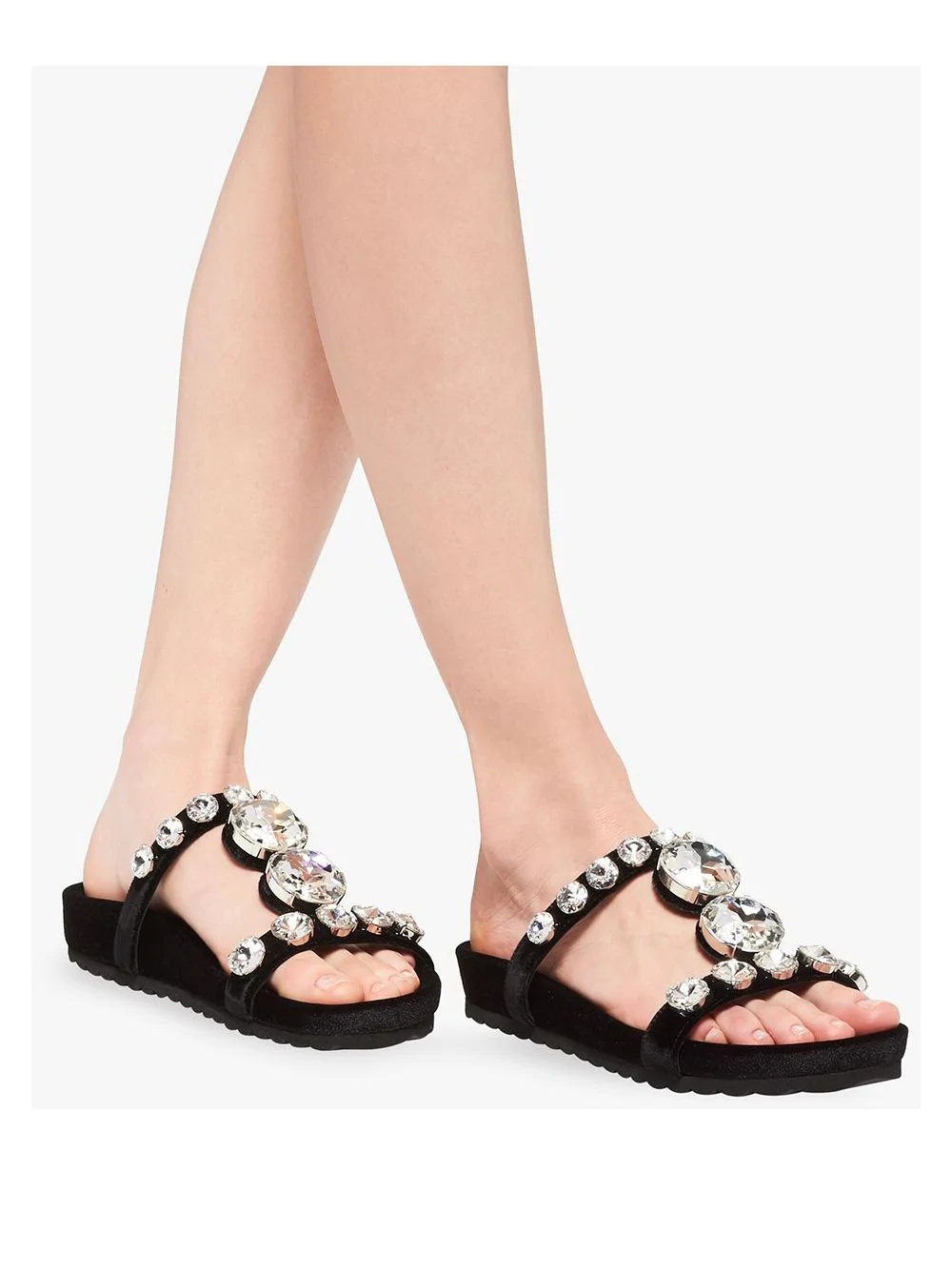 embellished velvet sandals - 5