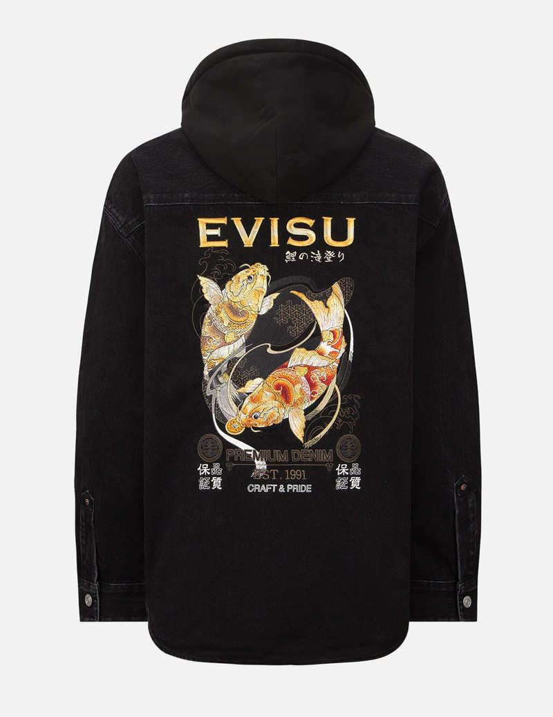 EVISU TATTOO KOI EMBROIDERY DENIM SHIRT JACKET WITH DETACHABLE HOOD outlook
