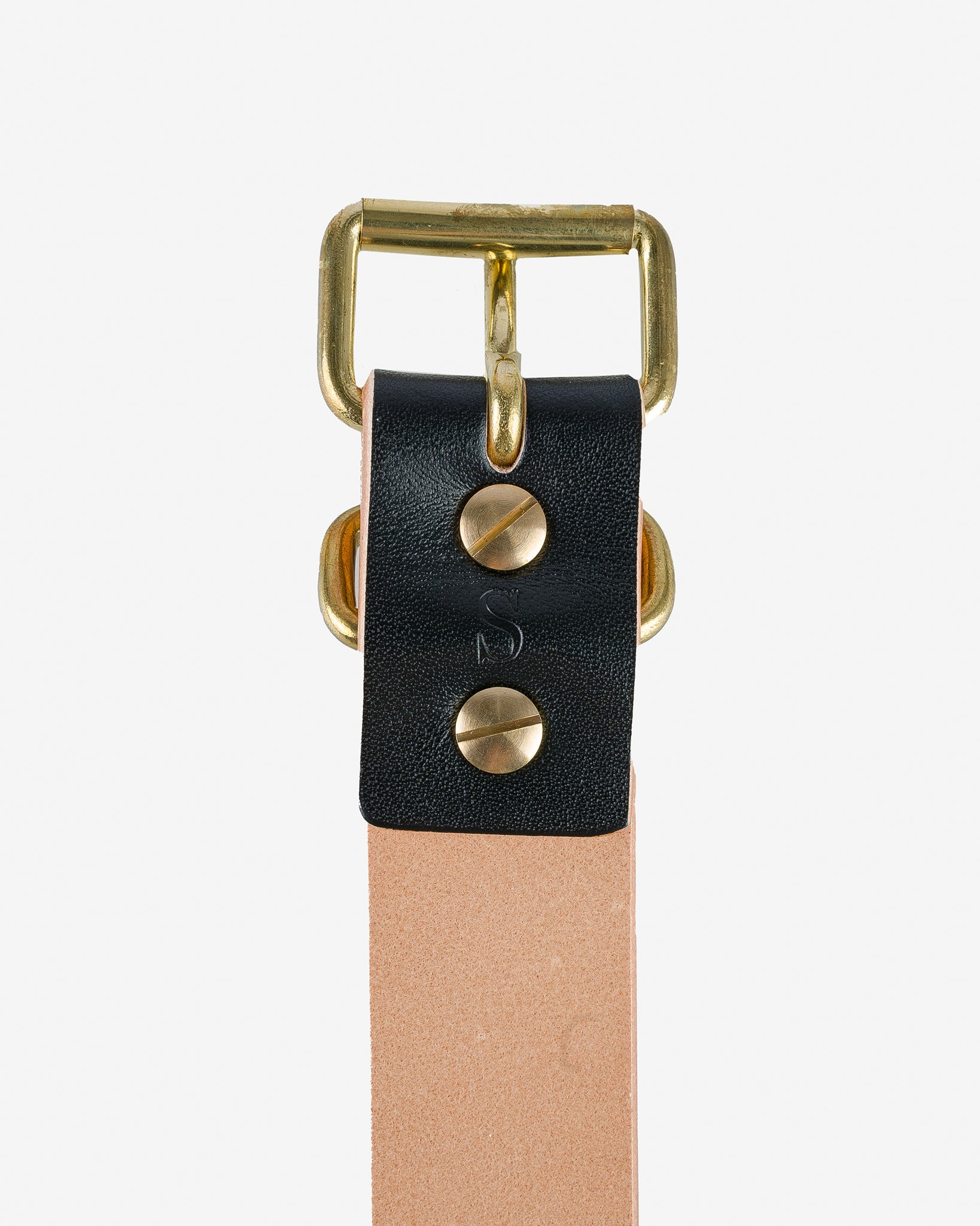 OGL-BELT-ROLL-BLK OGL Single Prong Brass Roller Buckle Leather Belt - Hand Dyed Black - 4