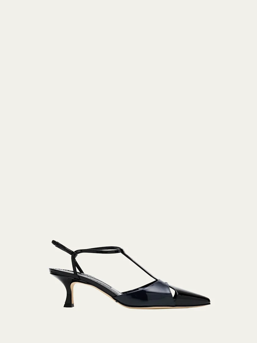 Turgimod Bicolor Patent Leather T-Strap Pumps - 1