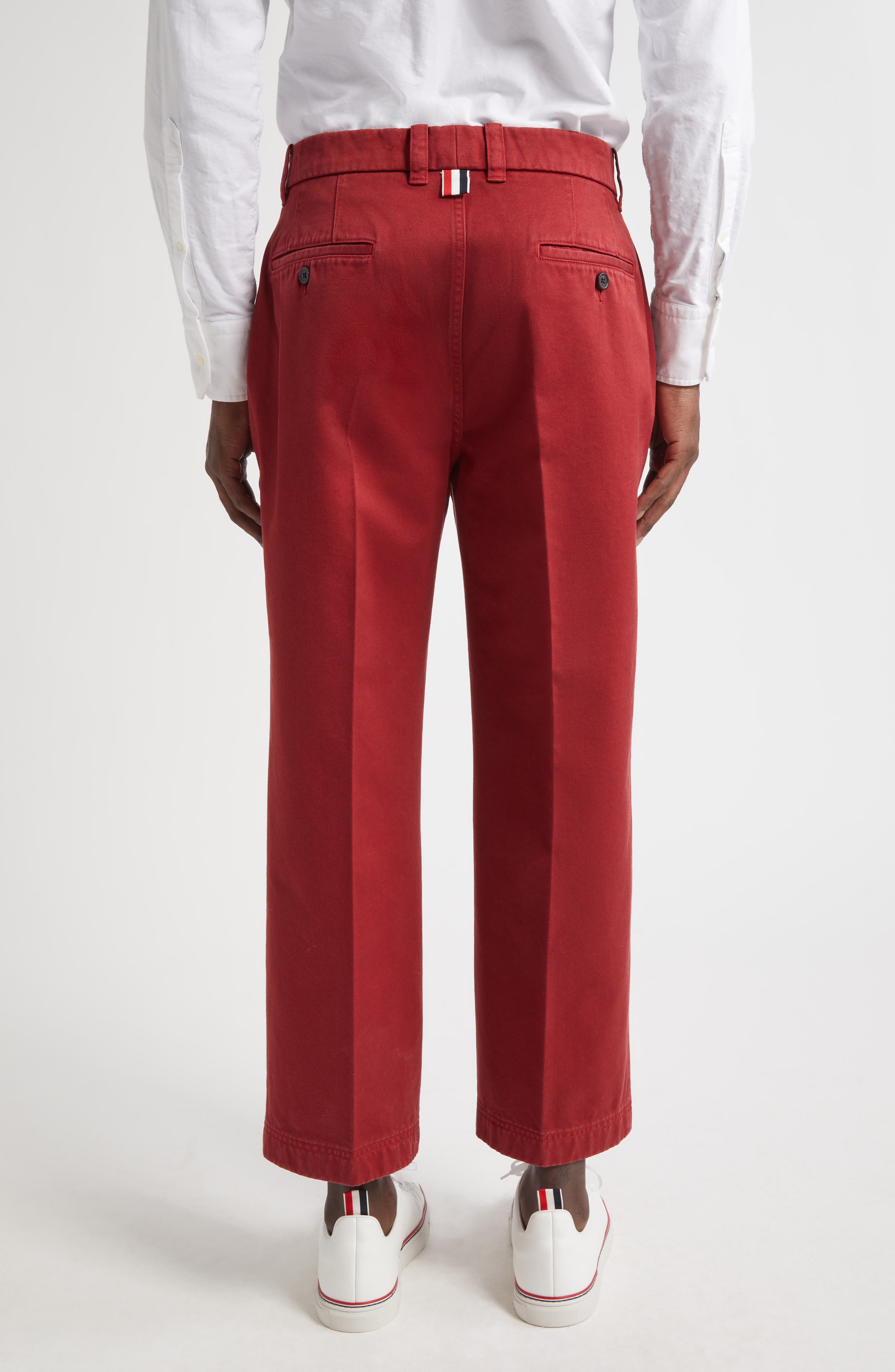 Thom Browne Cotton Twill Crop Chinos in Burgundy at Nordstrom - 3