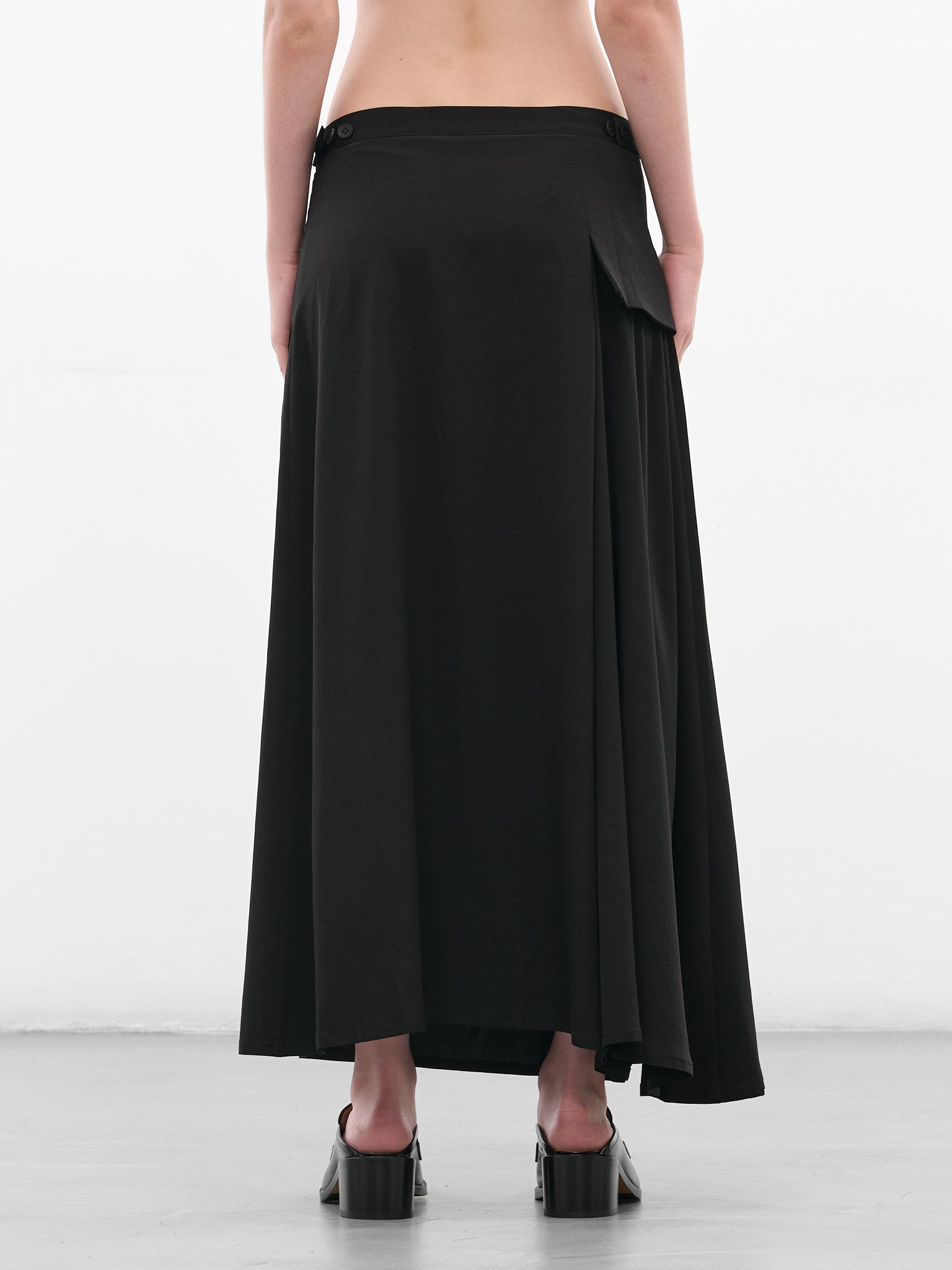 Black Flared Skirt Drape Trousers - 3