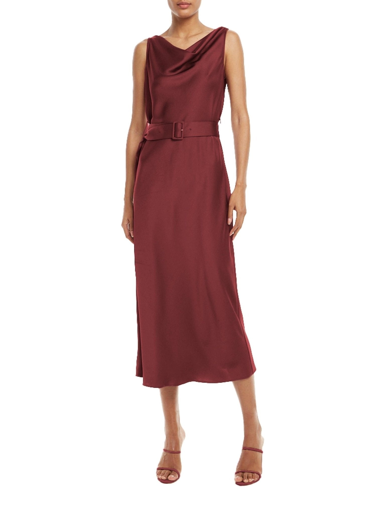 Satin Bias Belted Maxi Dress - 3