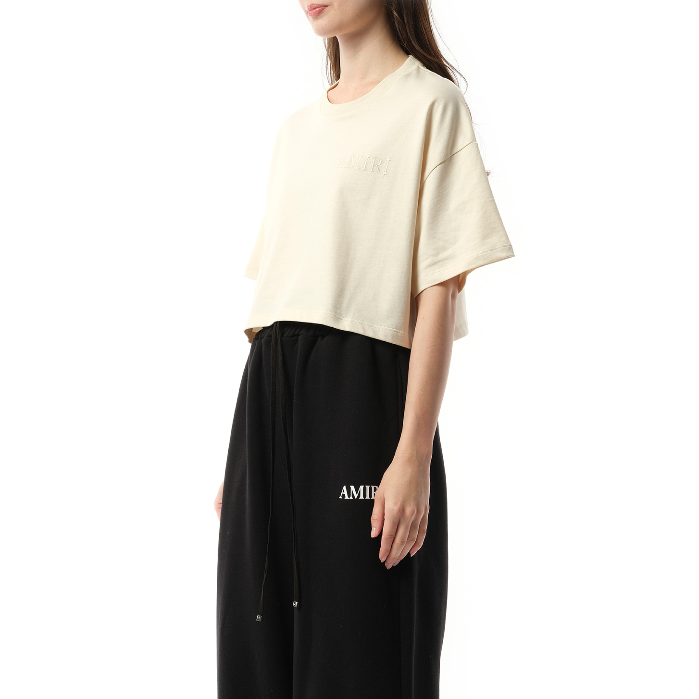 Amiri Embroidered Cropped T-Shirt in Alabaster - 5