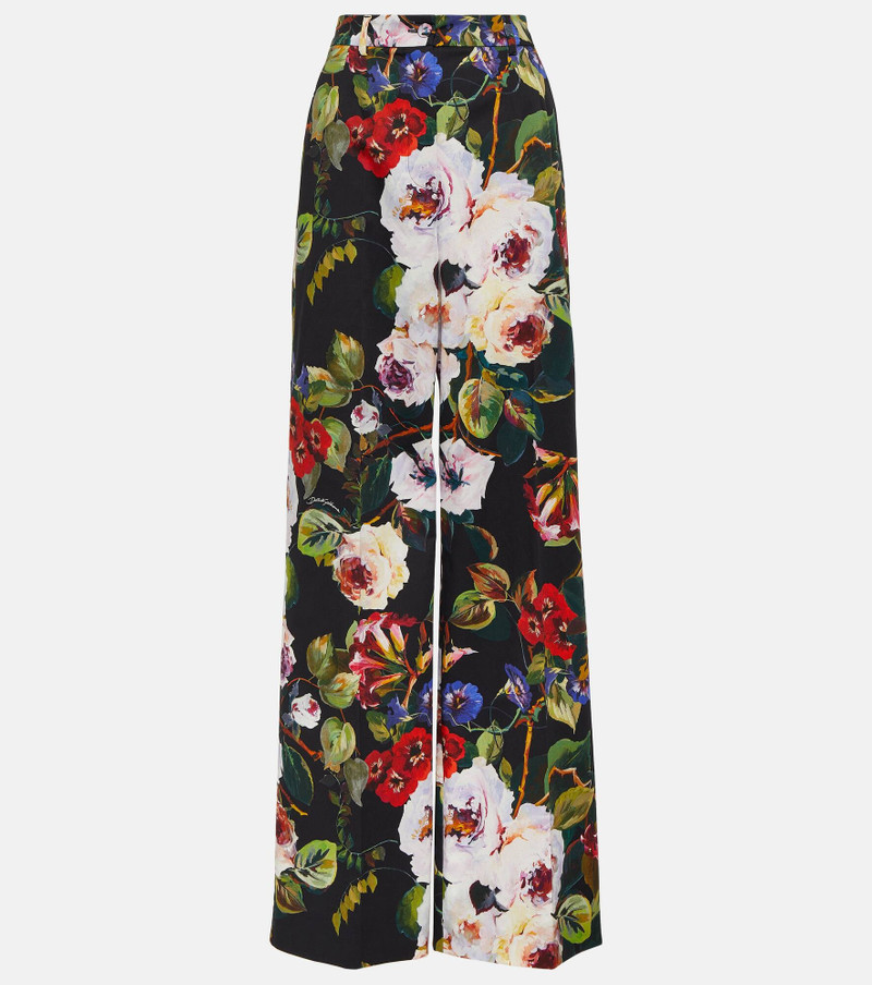 Floral cotton-blend wide-leg pants 1