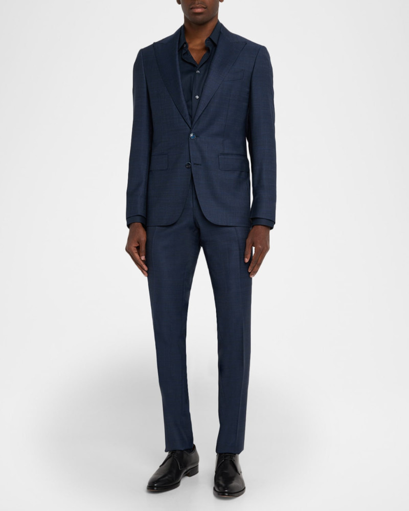 Canali Men's Denim Effect Wool Peak Lapel Suit outlook