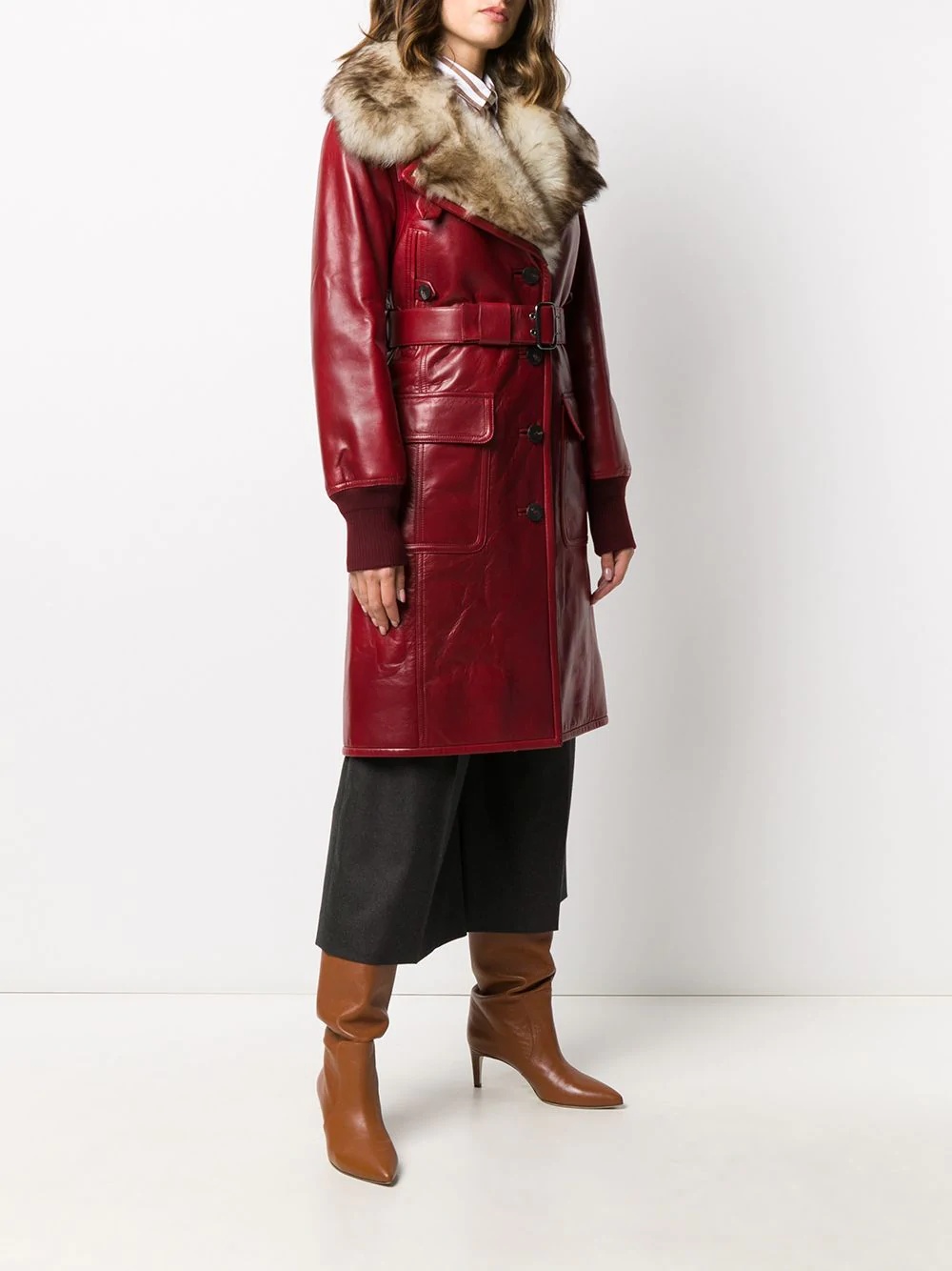 fur lined leather coat - 3