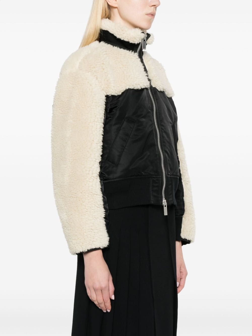 panelled faux-shearling jacket - 3