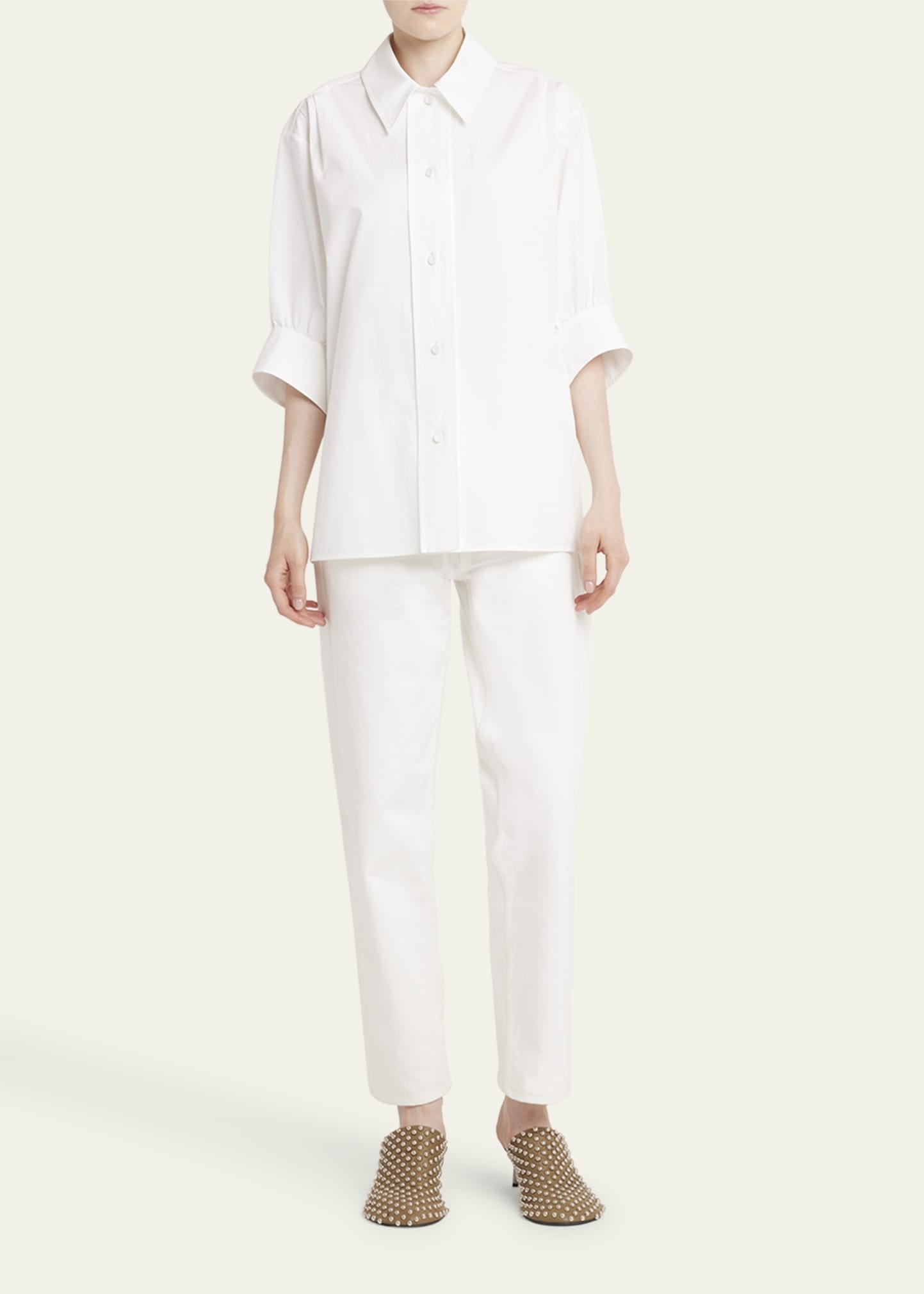 Three-Quarter Sleeve Poplin Blouse - 2