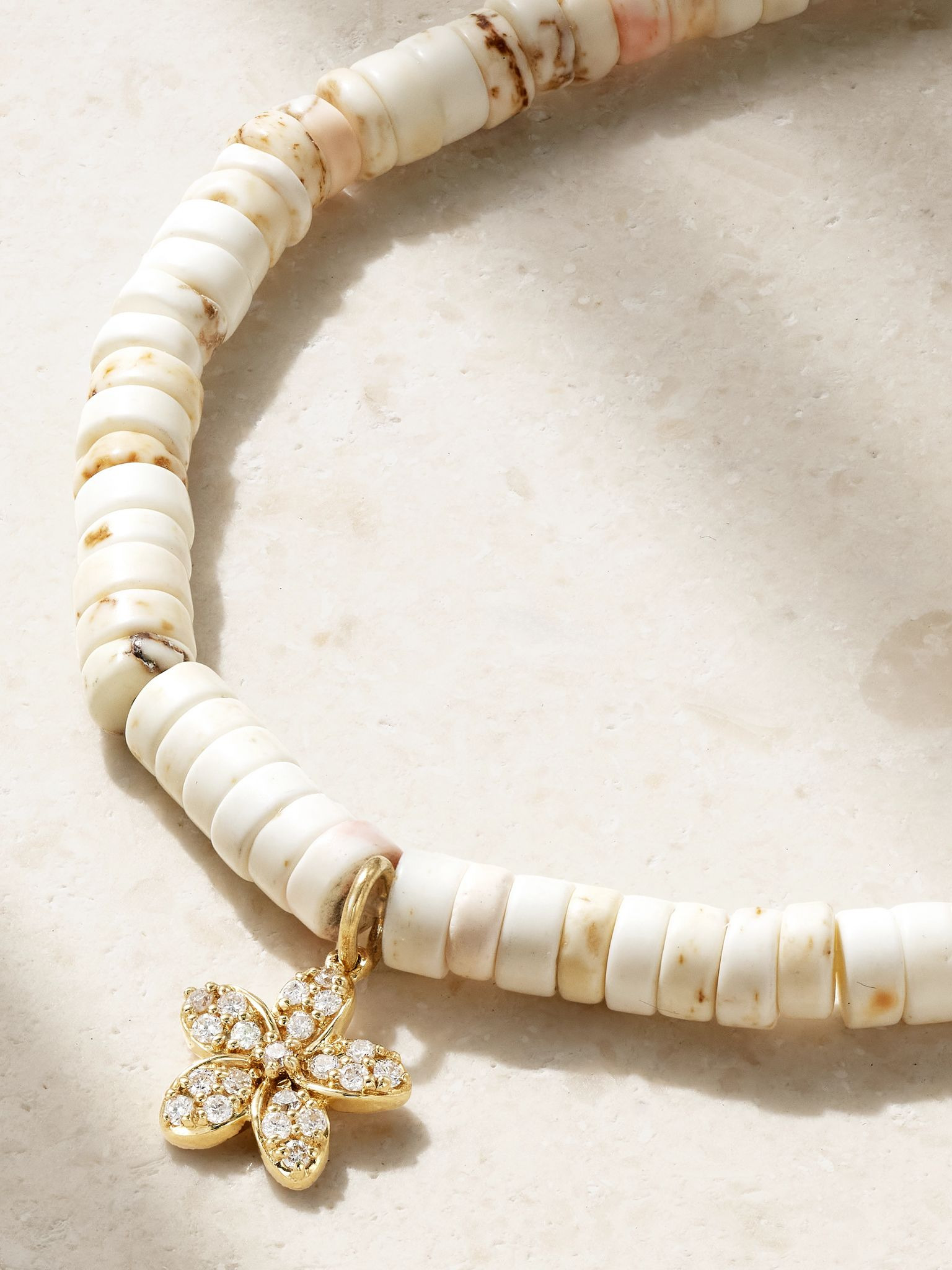 Small Plumeria 14-karat gold, turquoise and diamond bracelet White - 3