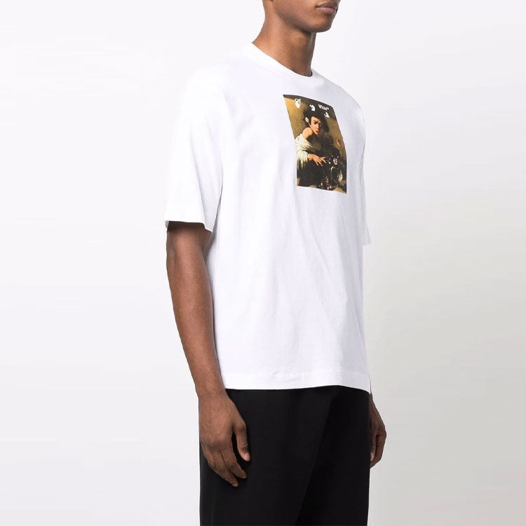 Men's Off-White FW21 Pattern Printing Round Neck Short Sleeve White T-Shirt OMAA119F21JER0170184 - 4