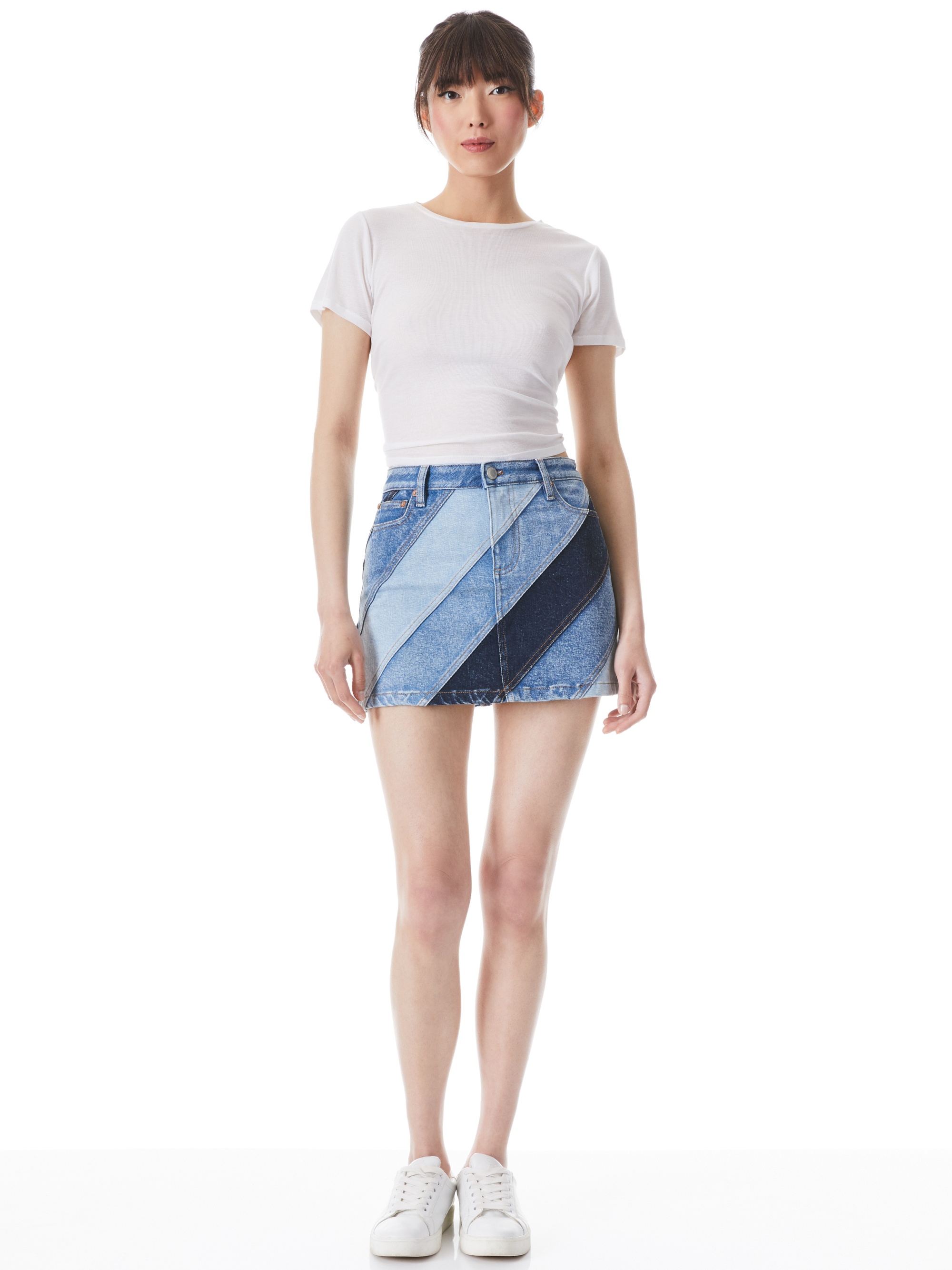 DENIM PATCHWORK HIGH RISE MINI SKIRT - 4