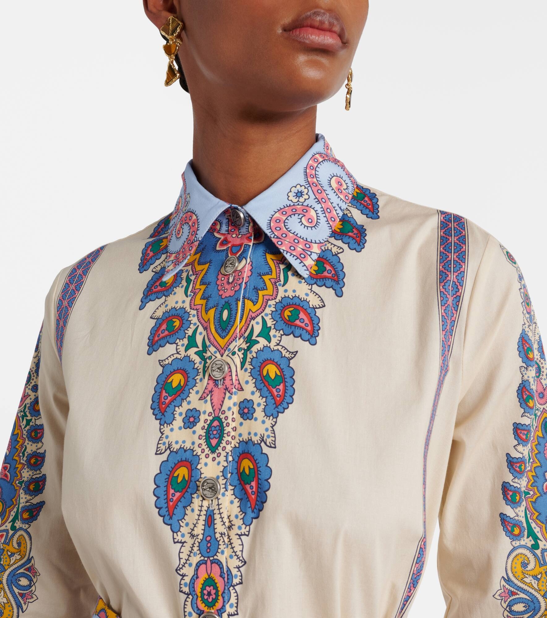 Printed cotton-blend shirt dress - 4