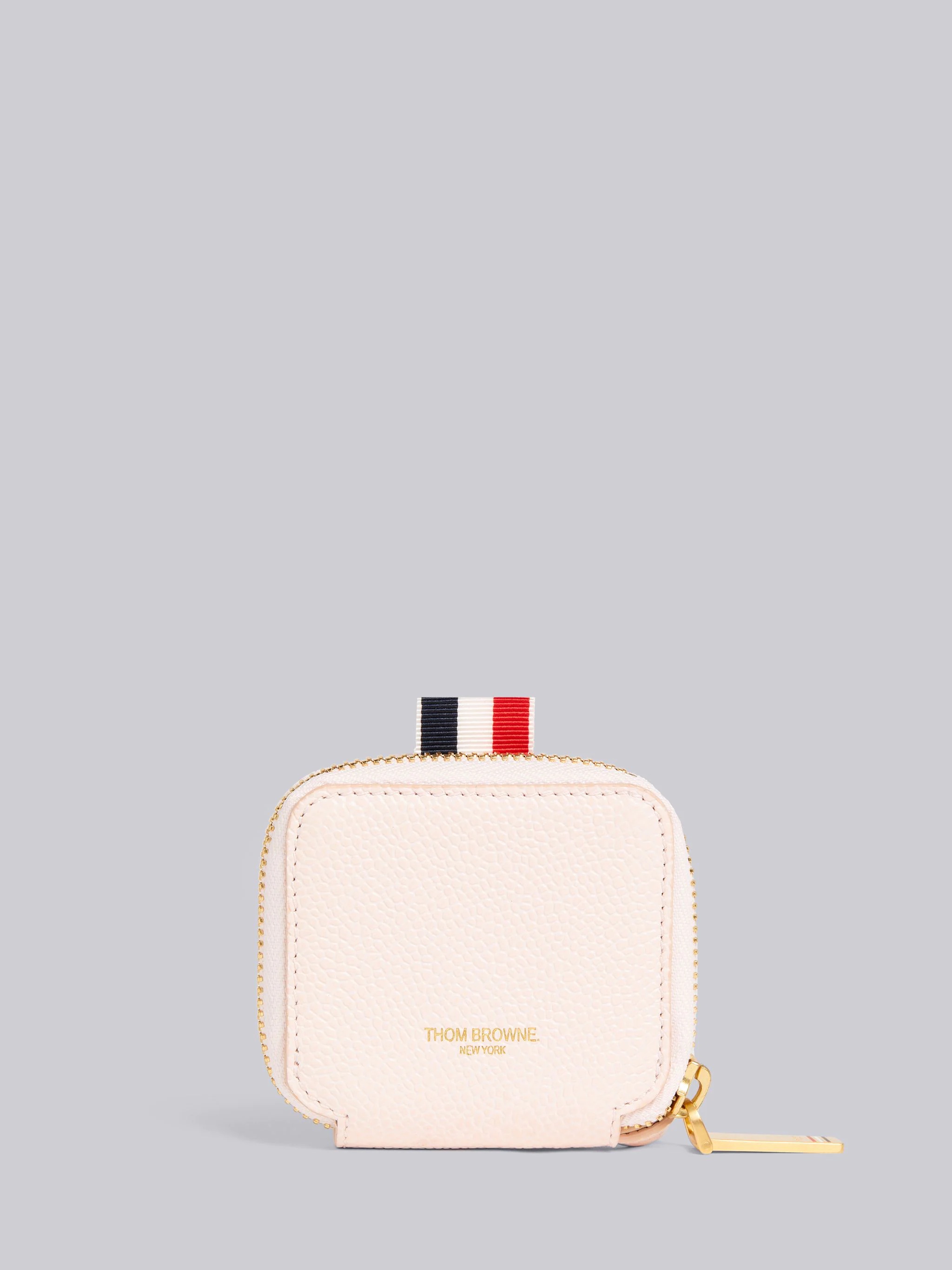 Light Pink Pebble Grain Leather 4-Bar Applique Zippered Coin Purse With Strap - 4