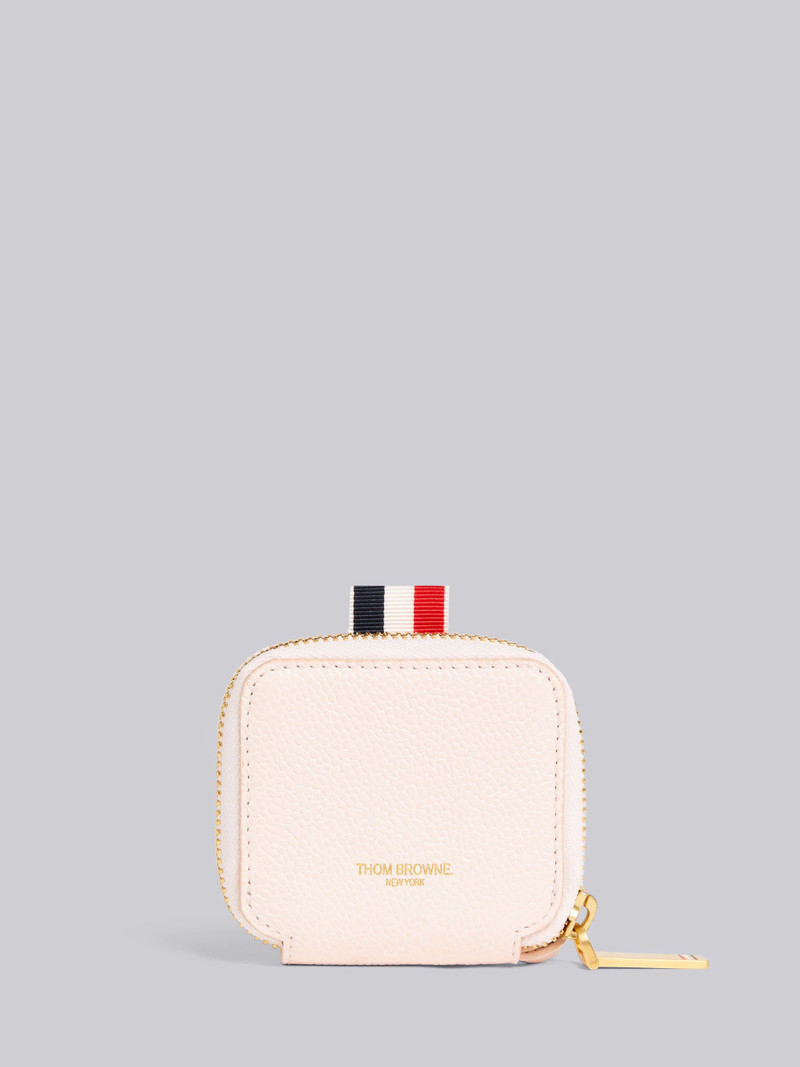 Light Pink Pebble Grain Leather 4-Bar Applique Zippered Coin Purse With Strap 4