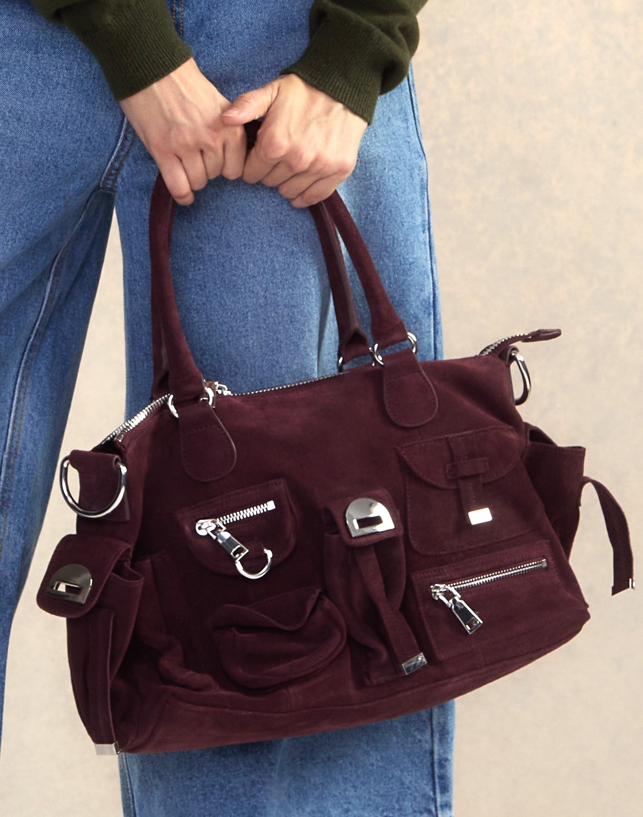 Suede Cargo Pocket Shoulder Bag - 6