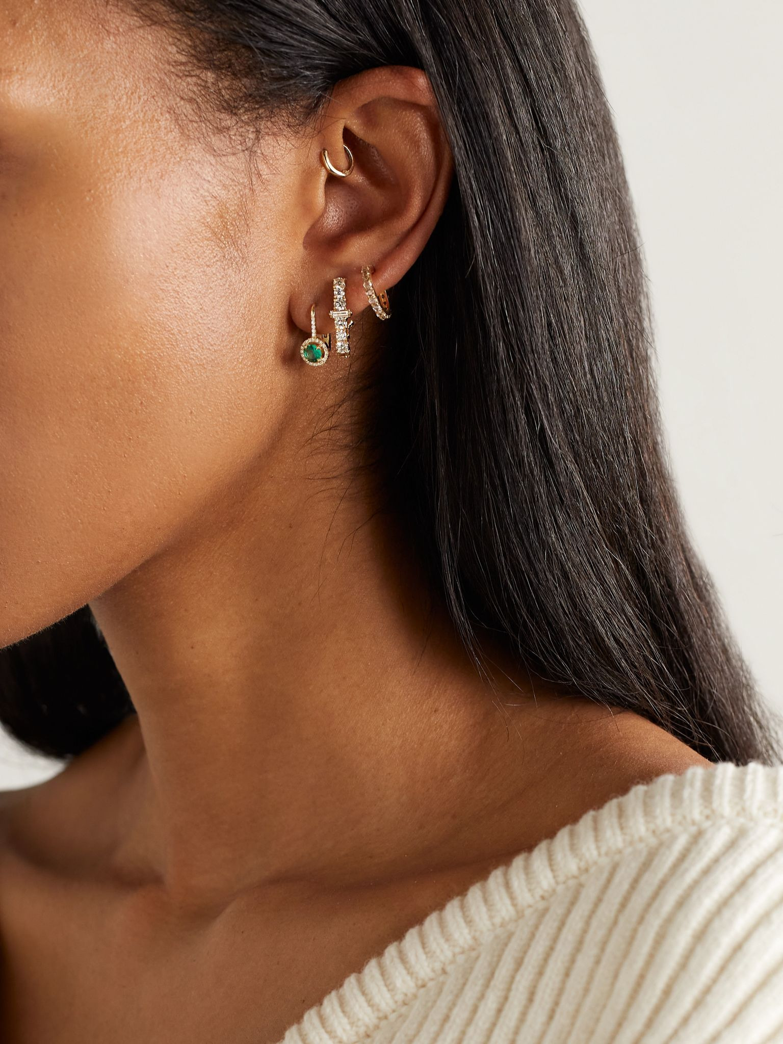 Waterfall 18-karat gold, emerald and diamond earrings Gold - 4