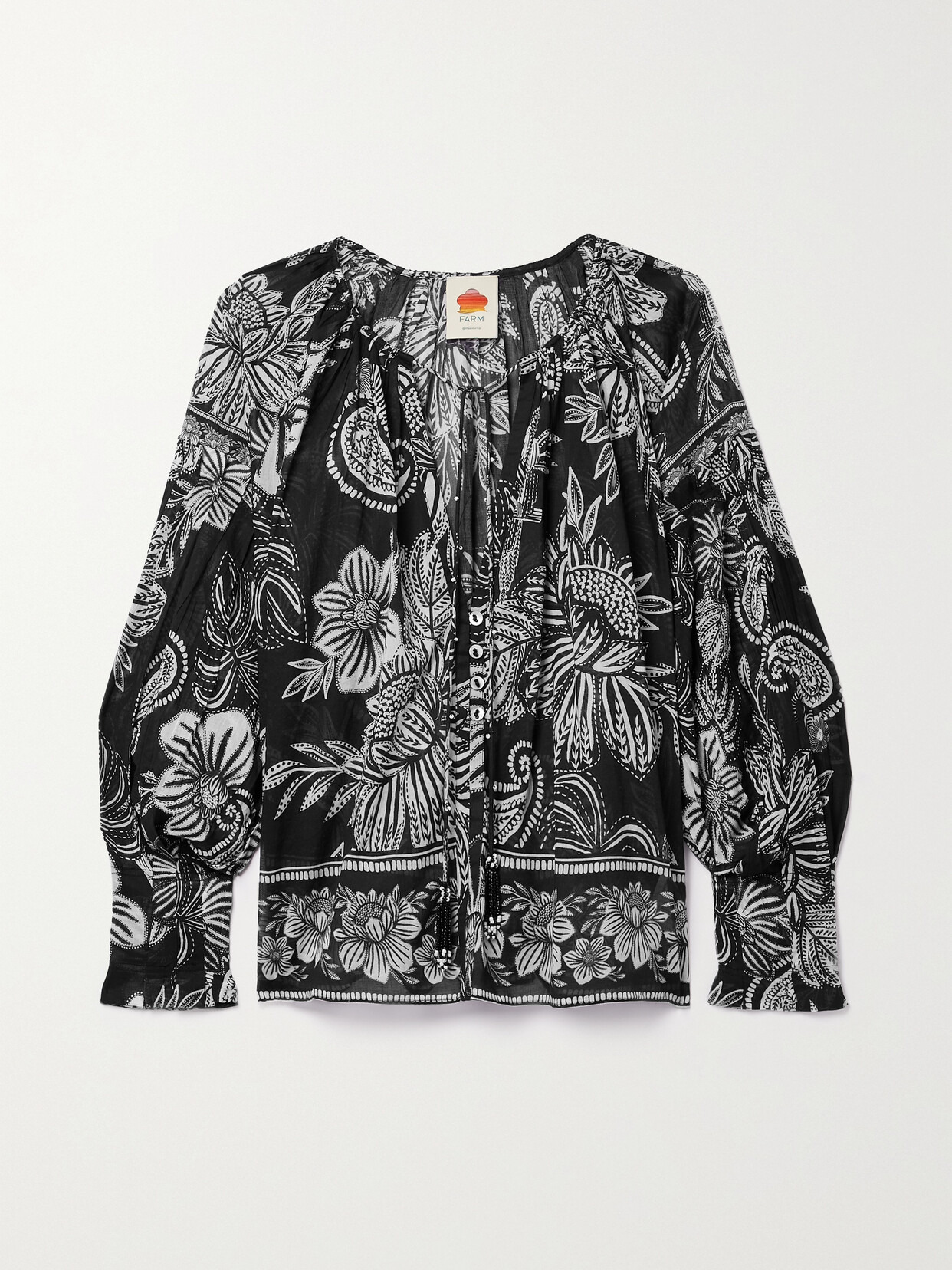 Tie-detailed Bead-embellished Printed Cotton-voile Blouse - 1