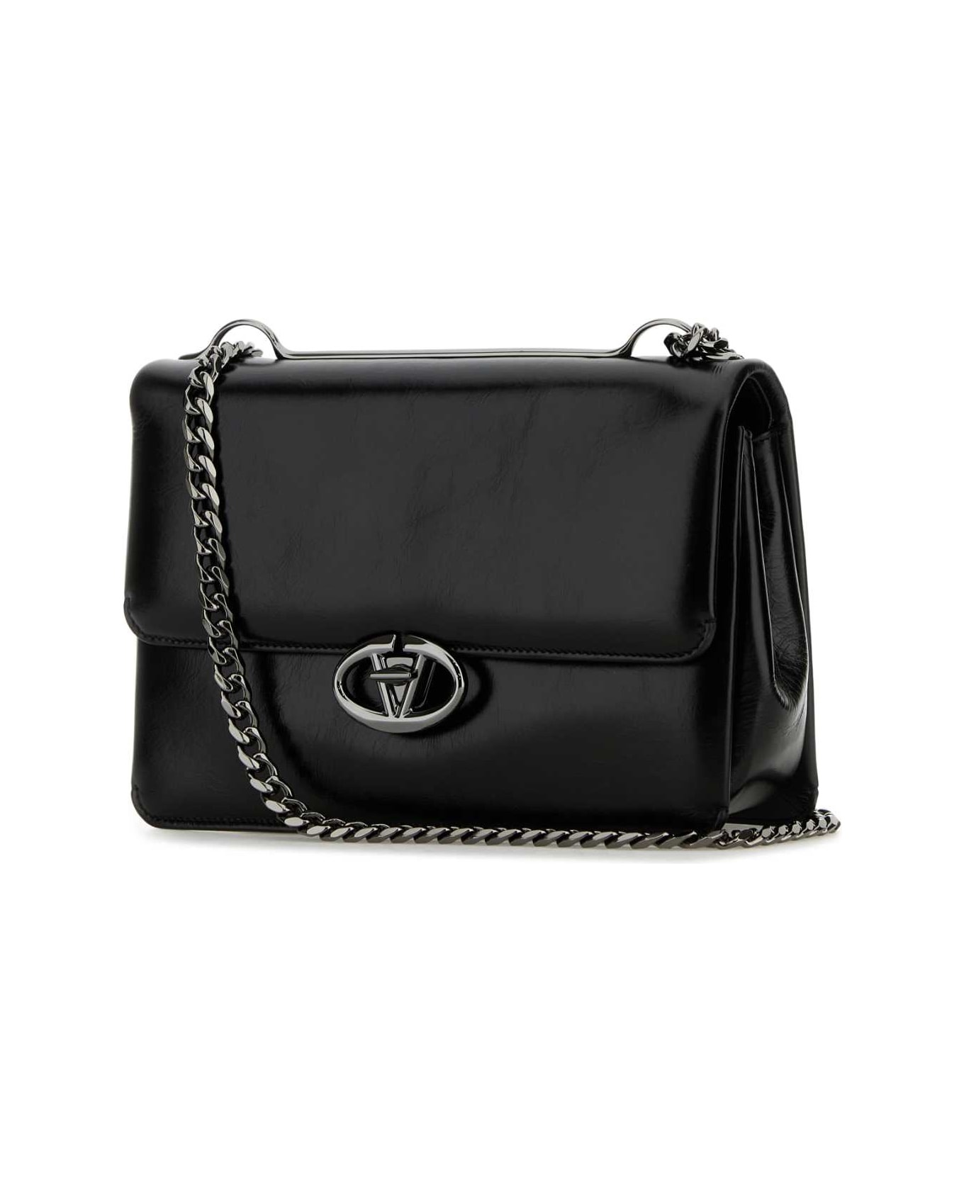 Black Leather Medium Vlogo Shoulder Bag - 2