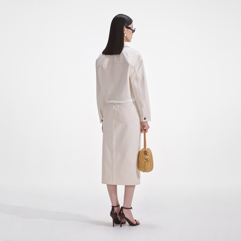 self-portrait Cream Denim Midi Skirt outlook