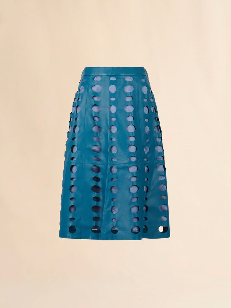 BLUE NAPPA LEATHER SKIRT WITH CUT-OUT DETAILING 1