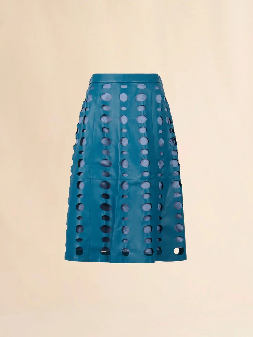 BLUE NAPPA LEATHER SKIRT WITH CUT-OUT DETAILING - 1