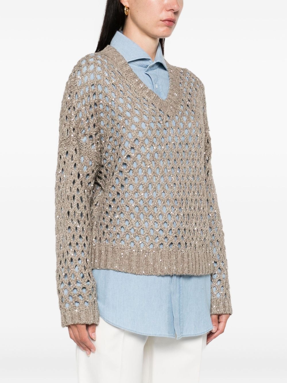 sequin-embellished open-knit sweater - 3