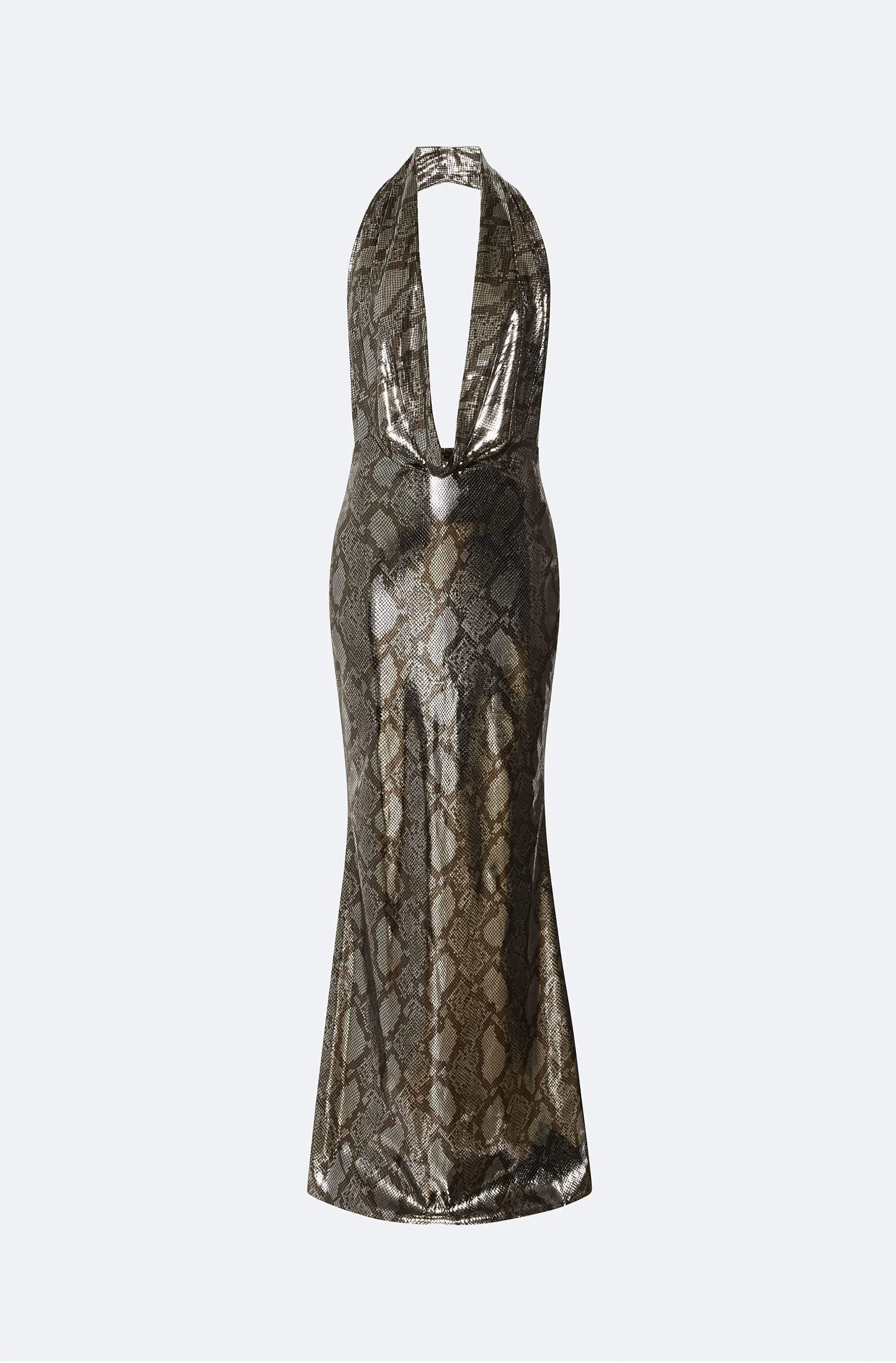 Metal Snake Deep Cowl Neck Gown - 1