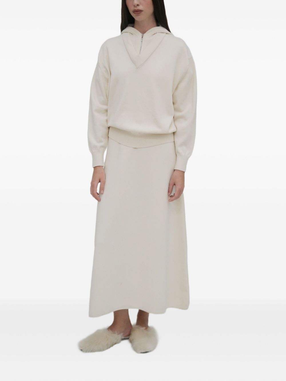 hooded V-neck pullover - 2