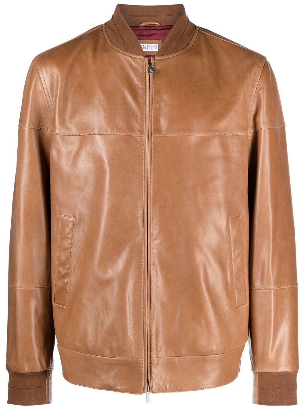 zipped leather bomber jacket - 1