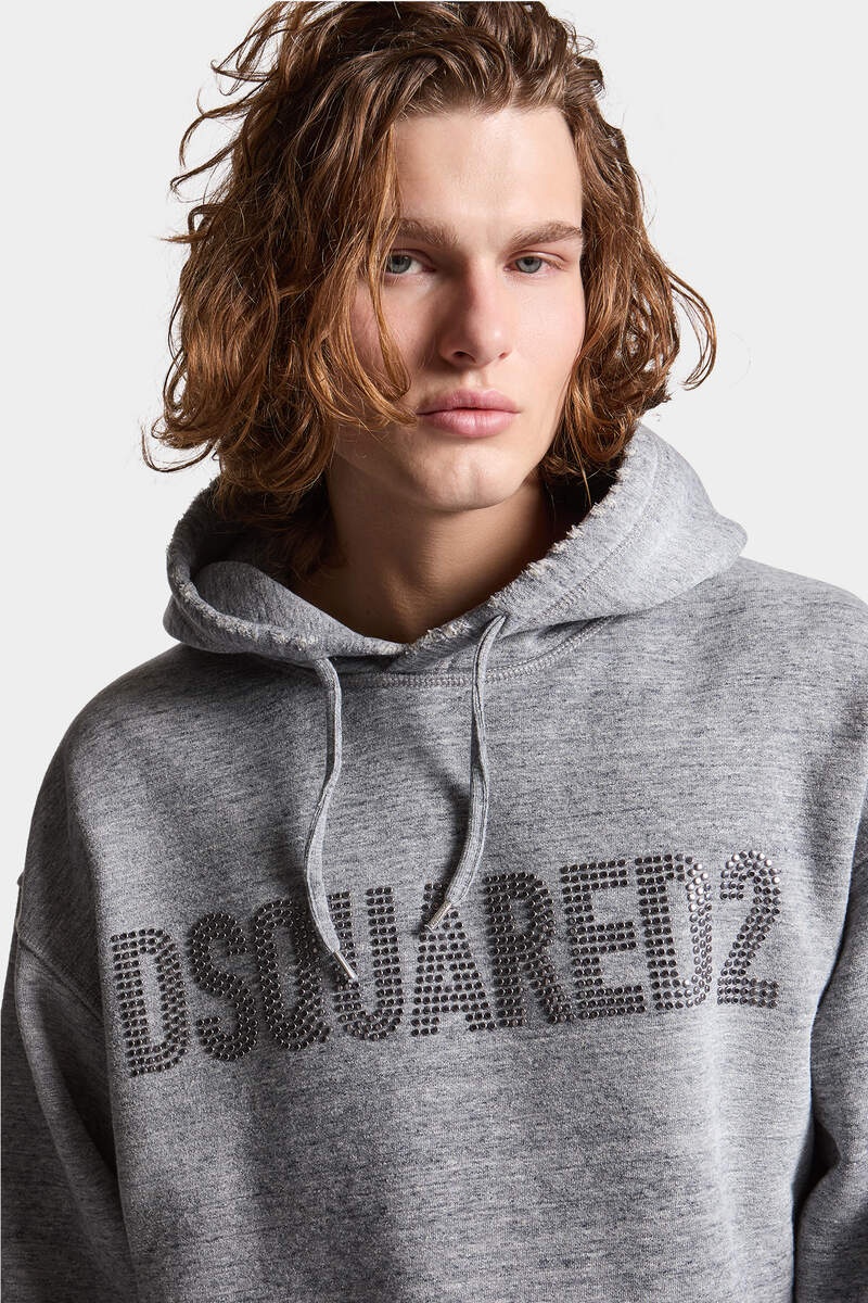 DSQUARED2 BRUSHED MELANGE FLEECE RELAX FIT HOODIE SWEATSHIRT - 5