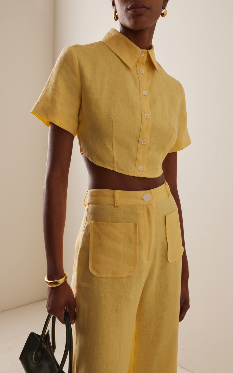 MATTHEW BRUCH Cropped Linen Open-Back Shirt yellow outlook