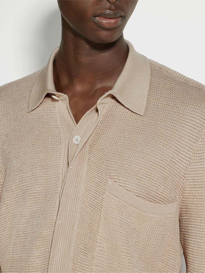 ZEGNA LIGHT BEIGE MÉLANGE COTTON AND SILK POLO SHIRT outlook
