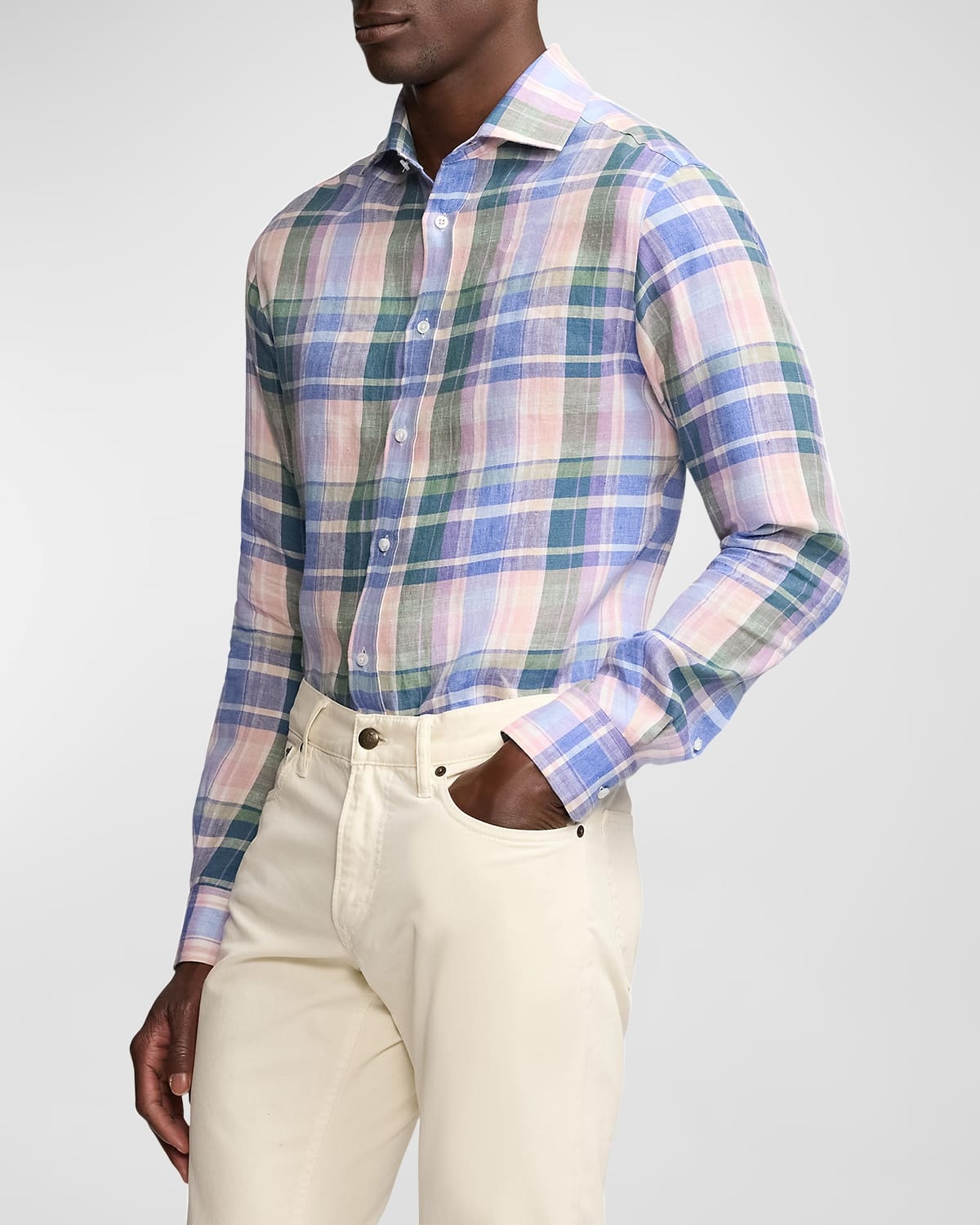Men's Serengeti Plaid Linen Button-Down Shirt - 6