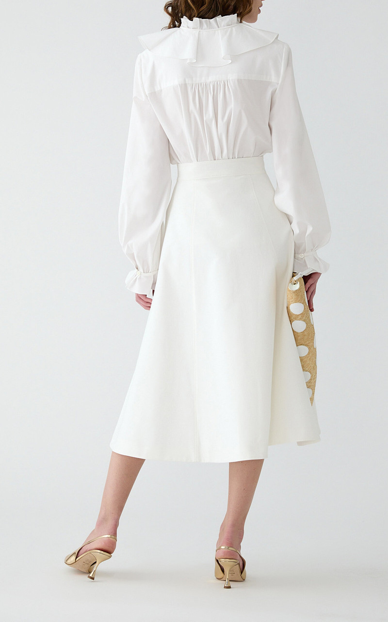 High-Rise Cotton Sateen Midi Skirt white 3