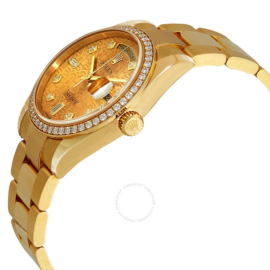 Rolex Day-Date 36  Champagne Jubilee Dial Automatic Diamond Ladies 18kt Yellow Gold Oyster Watch 118 - 2