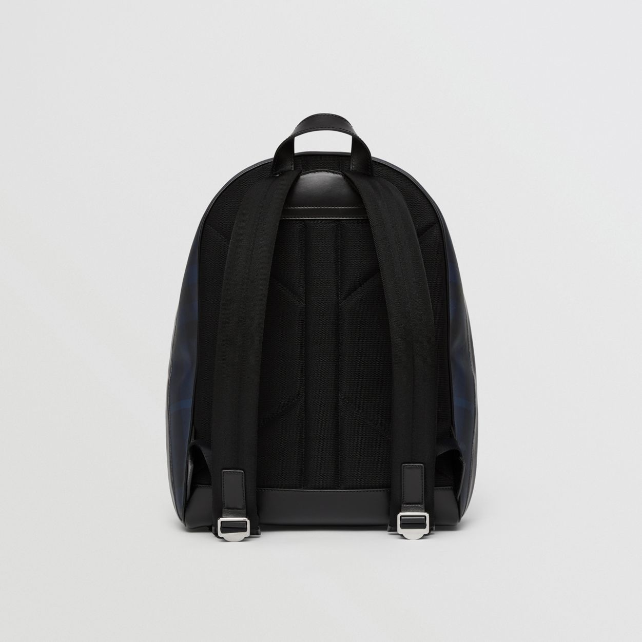 Exaggerated Check and Leather Backpack - 8