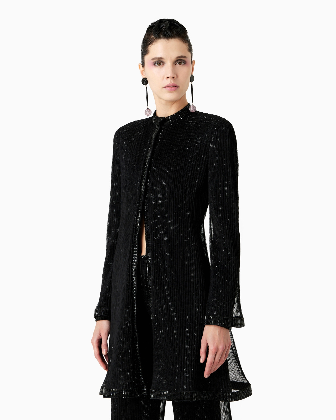 Long jacket in pleated tulle with crystal embroidery - 2