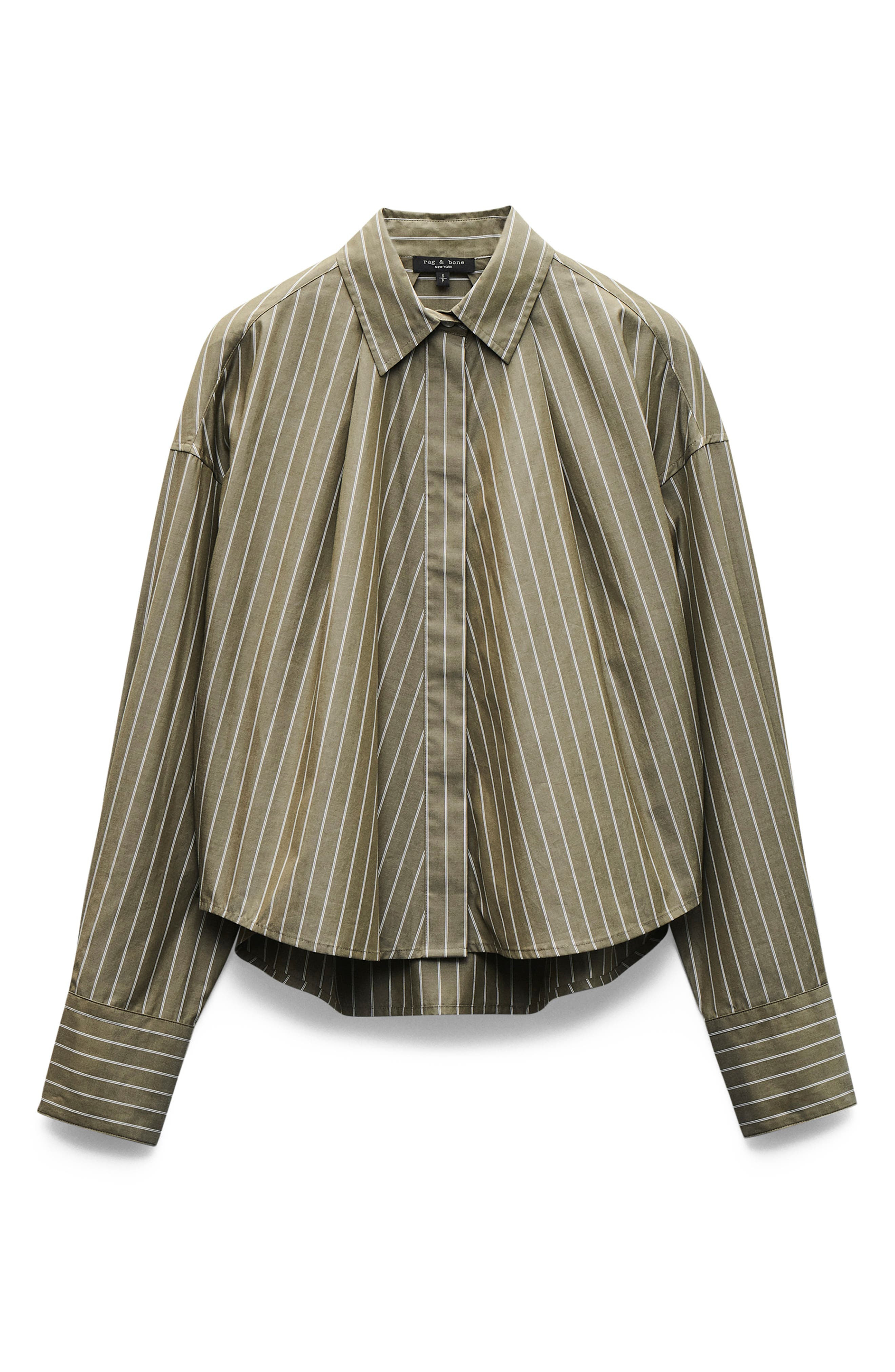 rag & bone Martha Stripe Cotton Poplin Button-Up Shirt in Green Stripe at Nordstrom - 5