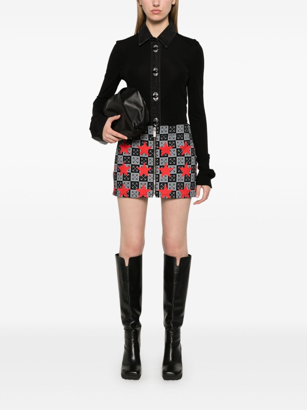 star-print denim skirt - 2