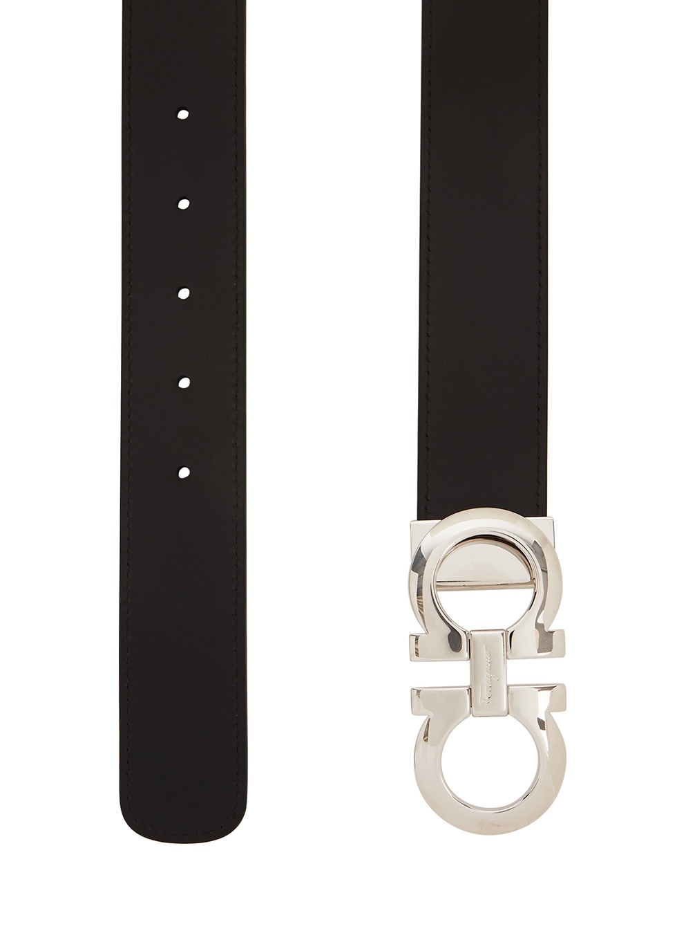 Gancini black embossed leather belt - 3