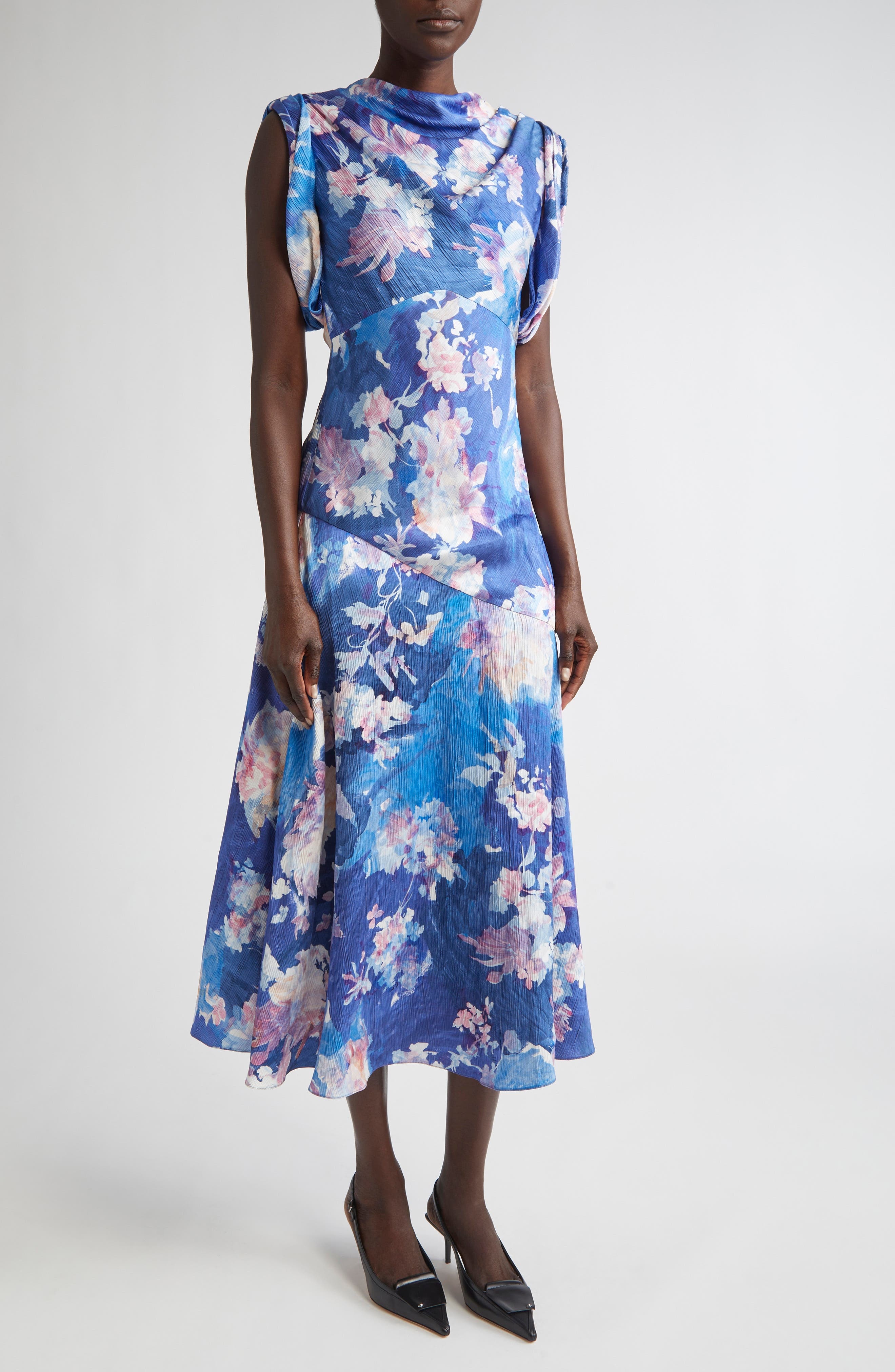 Erdem Floral Print Sleeveless Cotton Poplin Shirtdress in Artist Garden Pale Cobalt at Nordstrom - 1