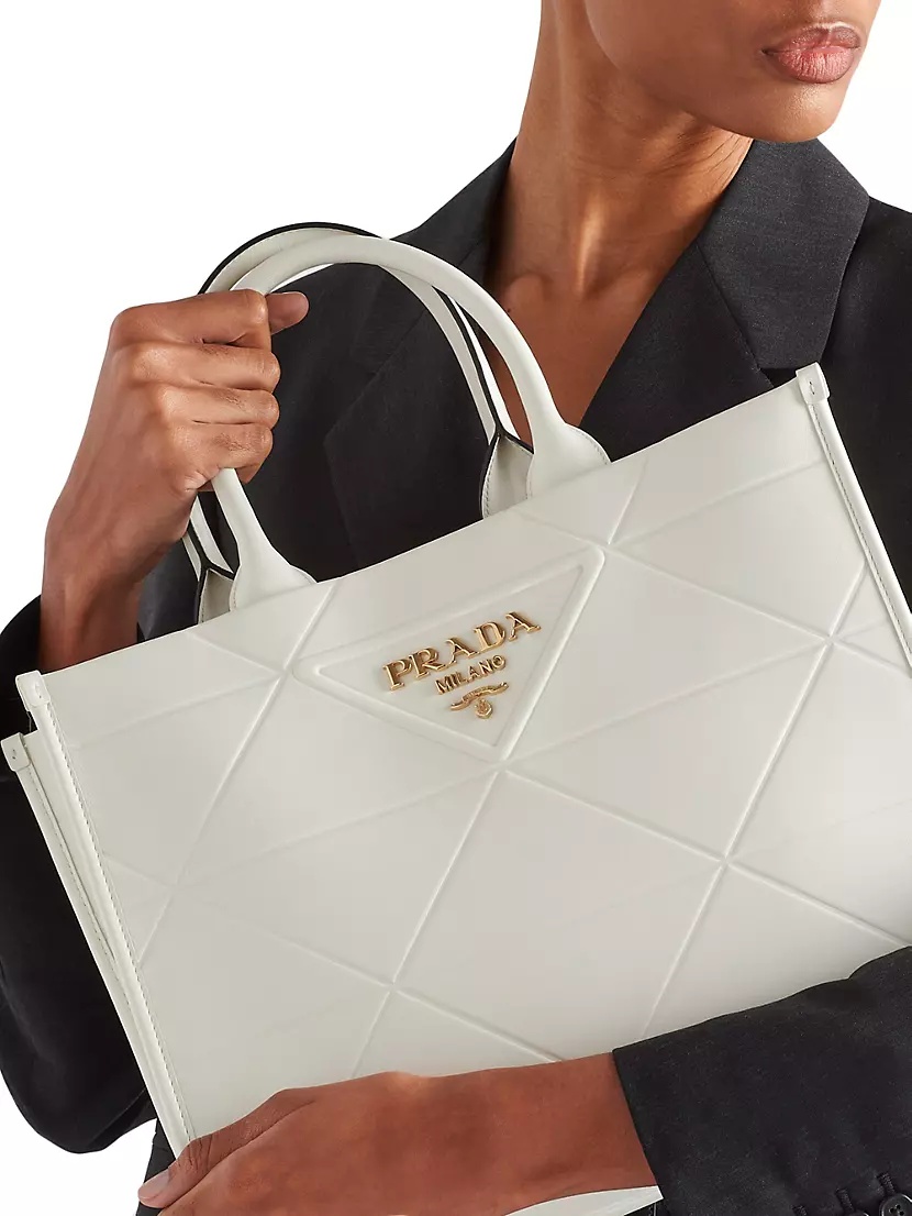 Prada Medium Leather Symbole Tote Bag With Topstitching