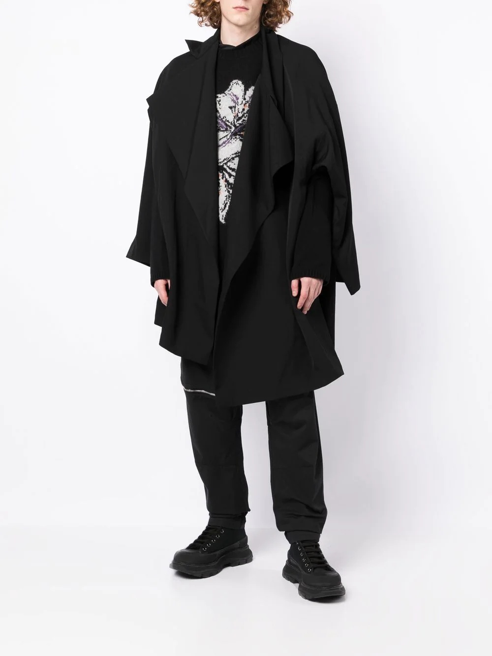 draped wool mid-length coat - 6