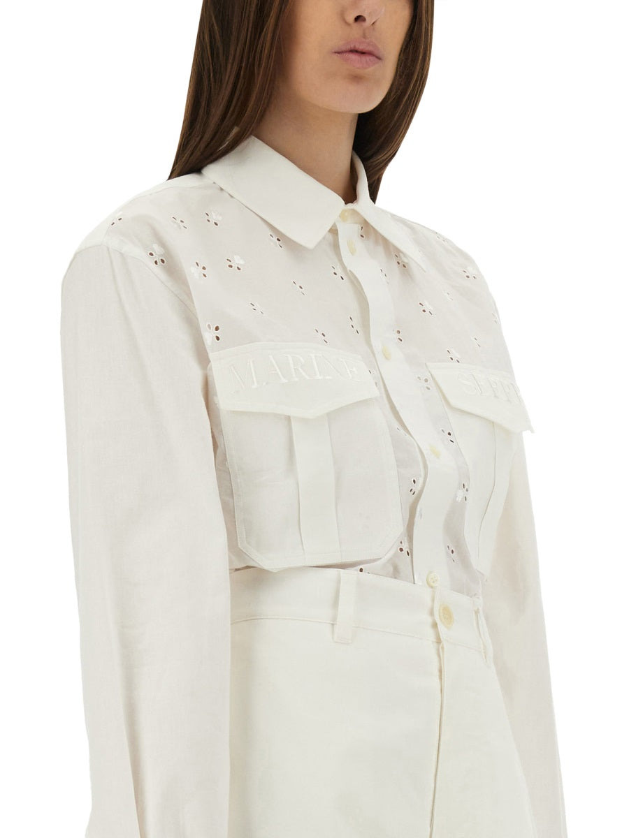 Marine Serre Women Upcycled Linen Shirt - 4