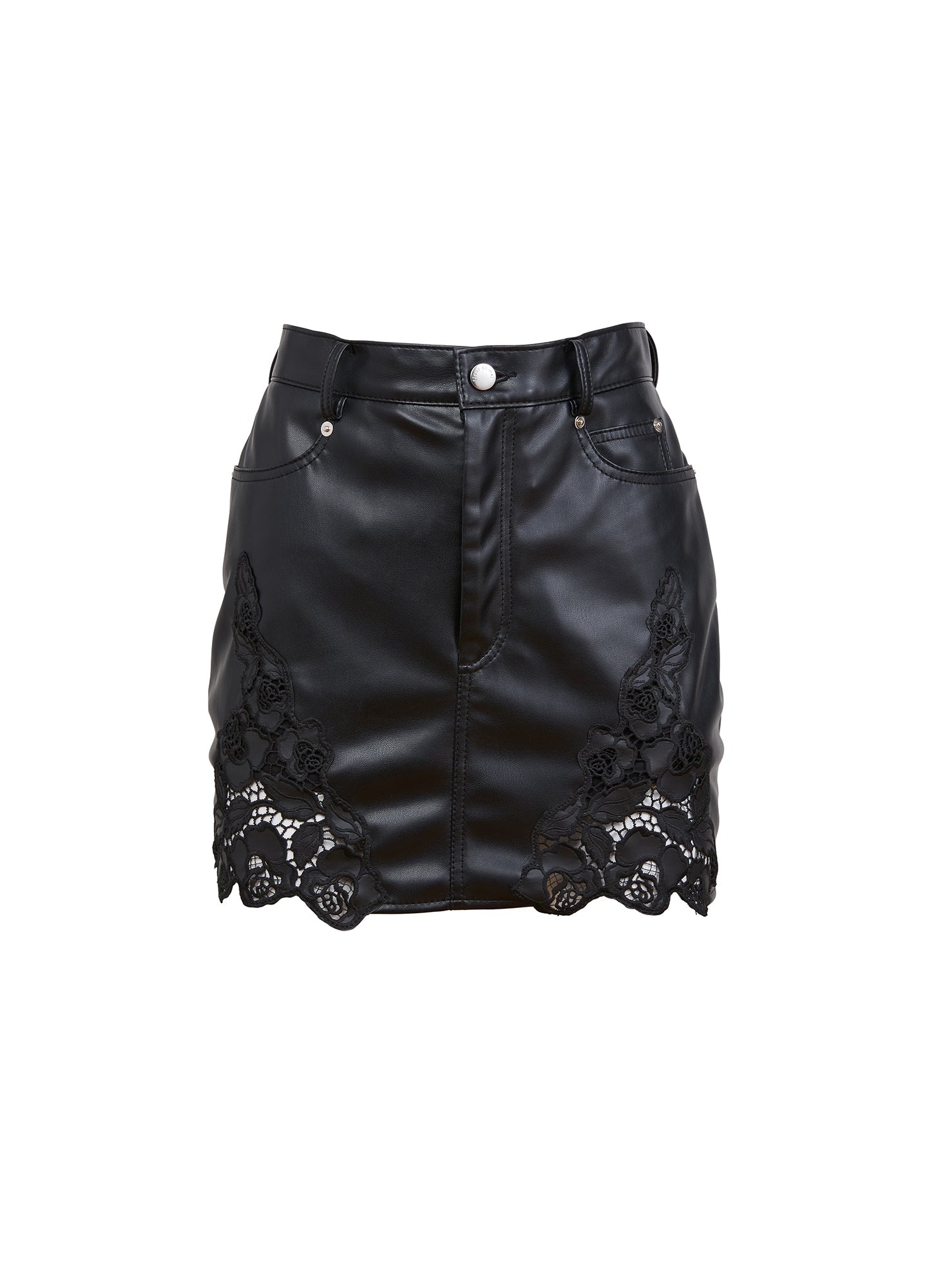 Vegan Leather Guipure Mini Skirt - 3
