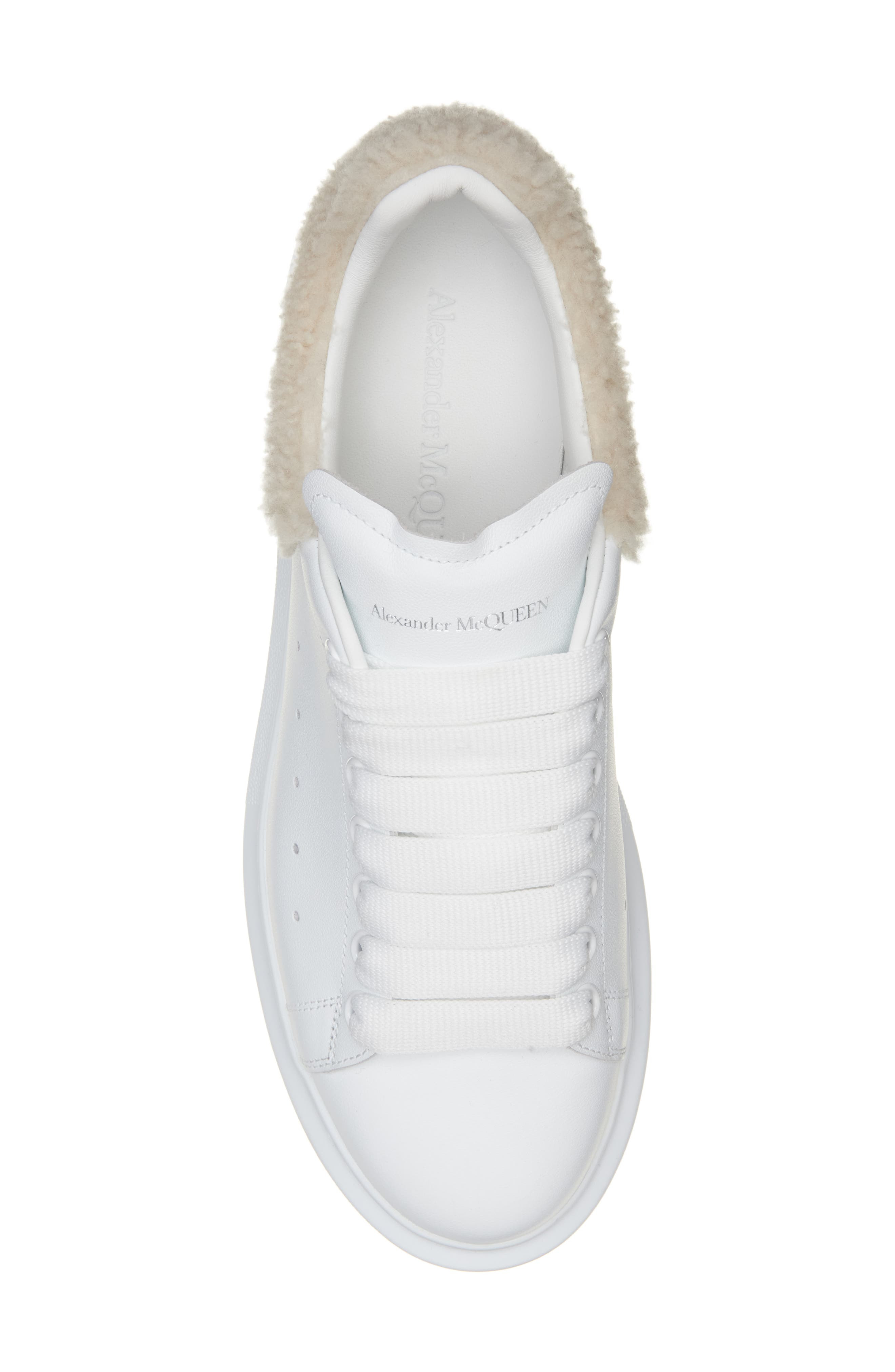 McQueen Oversize Genuine Shearling Trim Sneaker in White/Beige at Nordstrom - 5