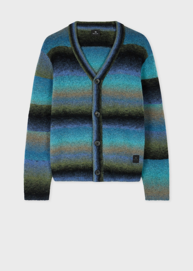 Blue Faded Stripe Merino Wool-Blend Cardigan 1
